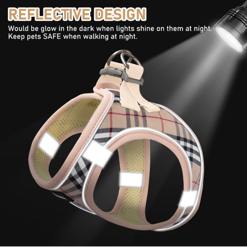 Beige Tan Plaid Harness Collar and Leash Set - Picture 4 of 6